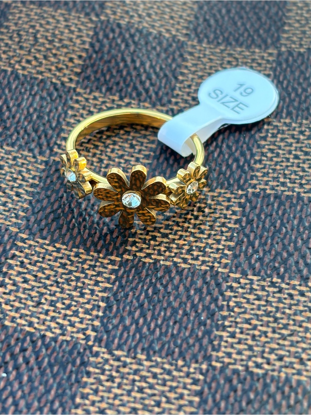 Floral Crystal Accent Gold Ring - Size 19